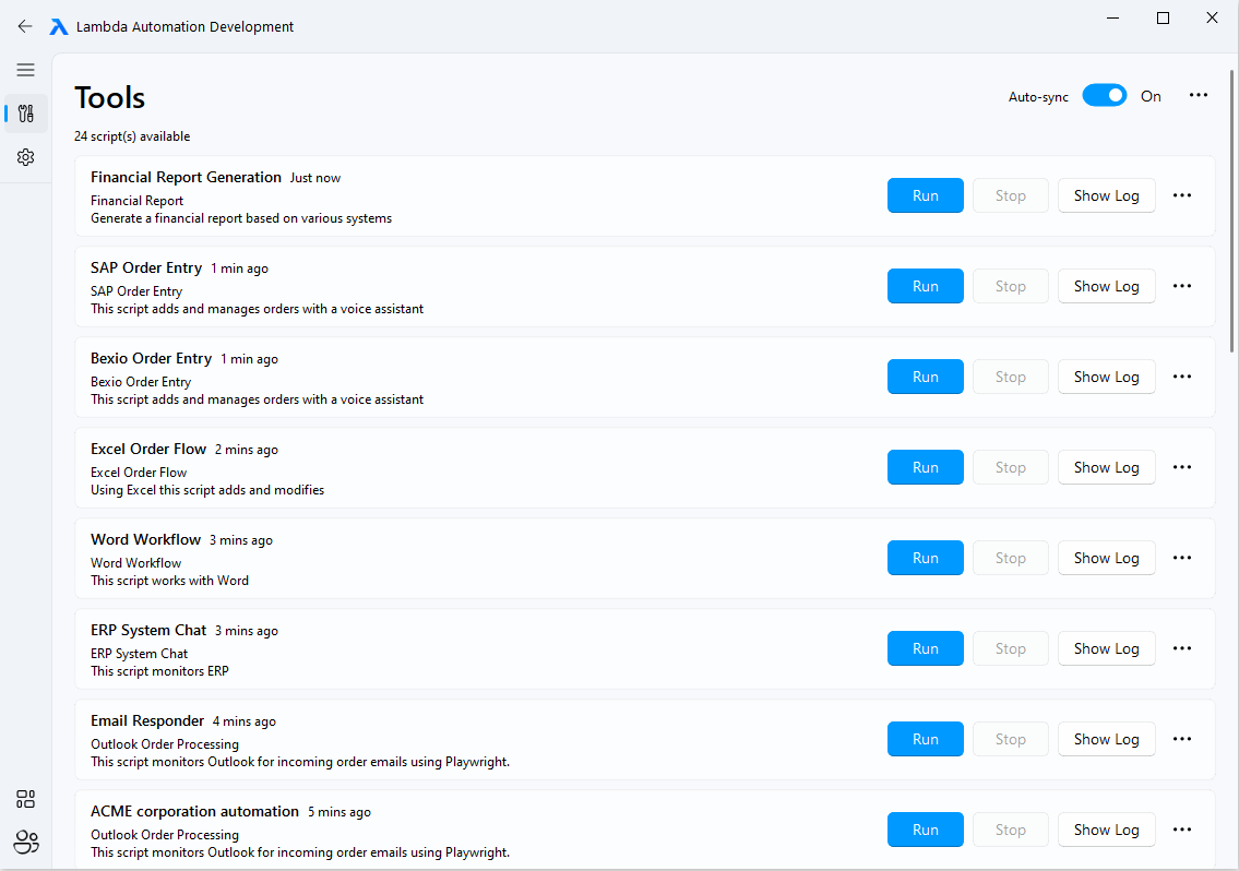 Lambda Automation Development — Tools dashboard
